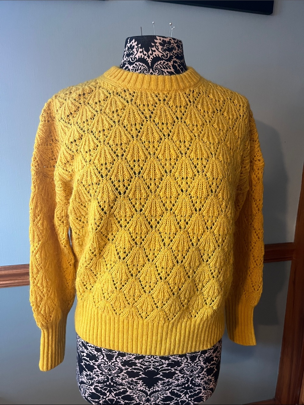 Boden Yellow Openwork Knit Crewneck Sweater